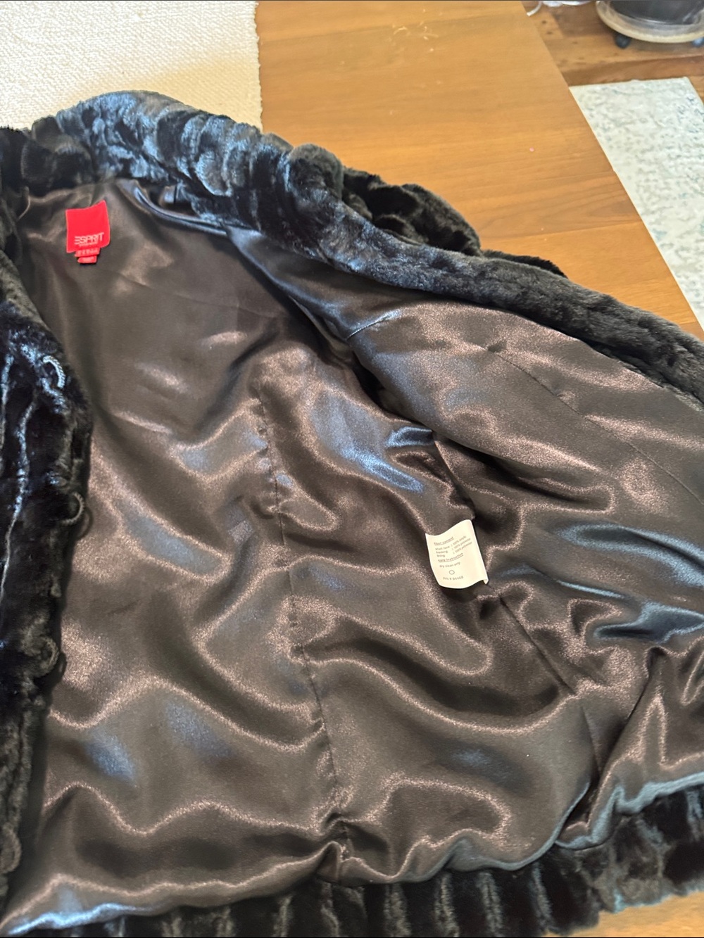Esprit Black Faux Fur Coat - Women's Plush Button Coat - Picture 6 of 12